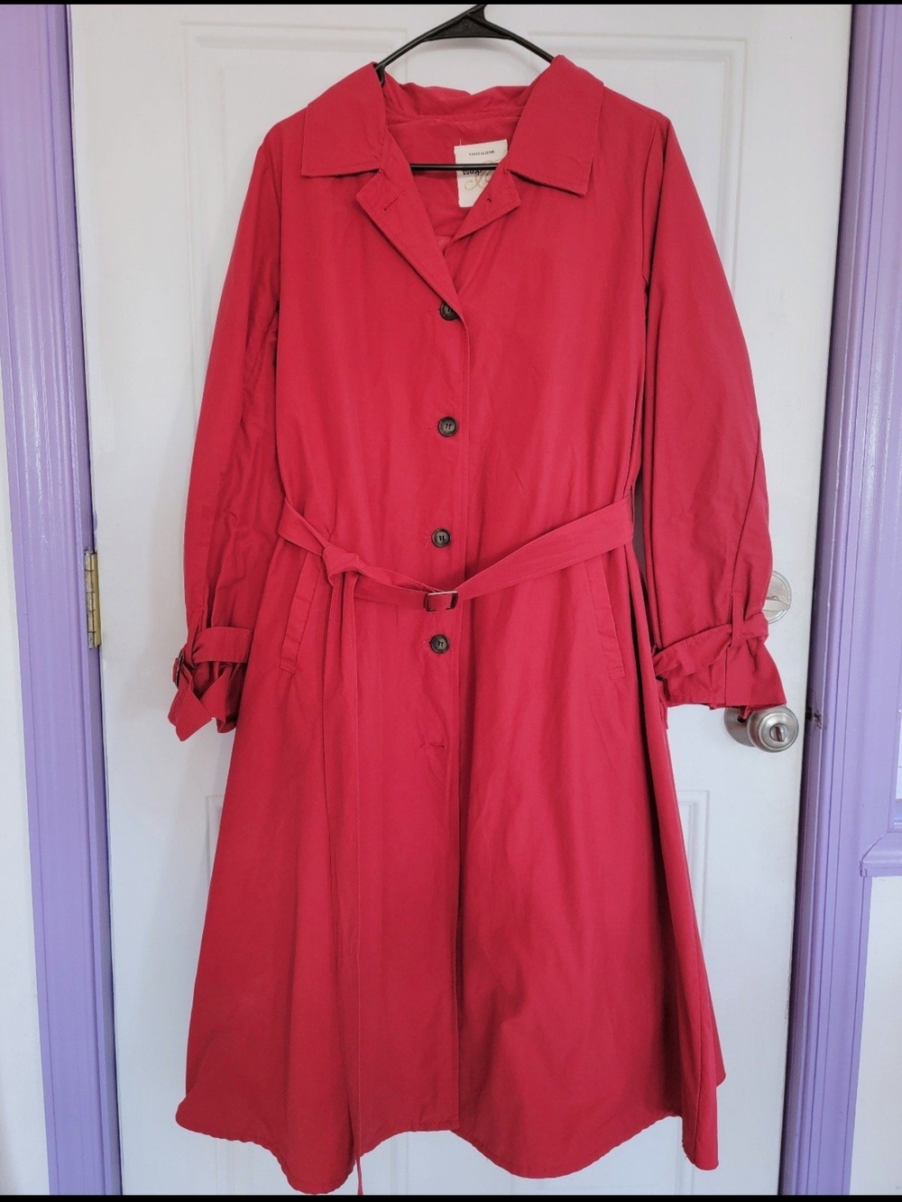 Raspberry Red Long-Sleeve Belted Trench Coat Dress